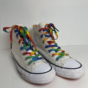 Converse Chuck Taylor All Star Hi Top Mens 6 Women’s 8 White Rainbow Pride LGBTQ